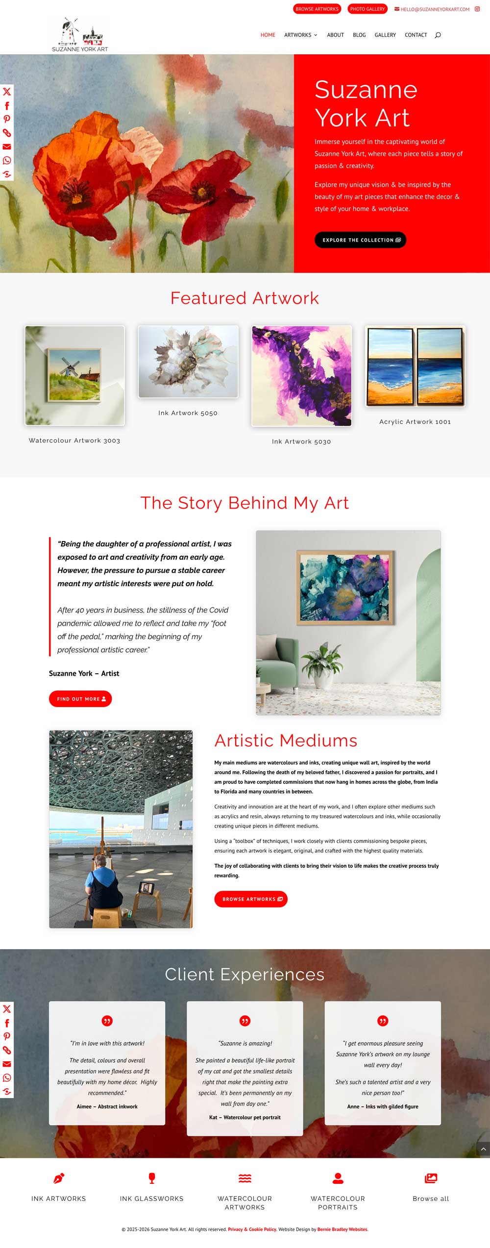 Home page website design - Suzanne York Art