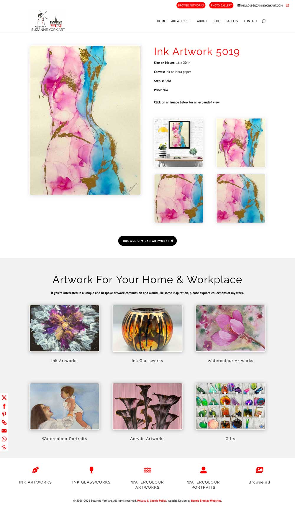 Product page web design for an Ink Artwork - Suzanne York Art